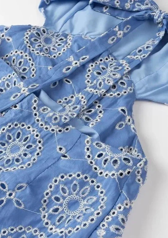 Abito maxi ricamato da donna con schiena scoperta – Elegante ed estivo