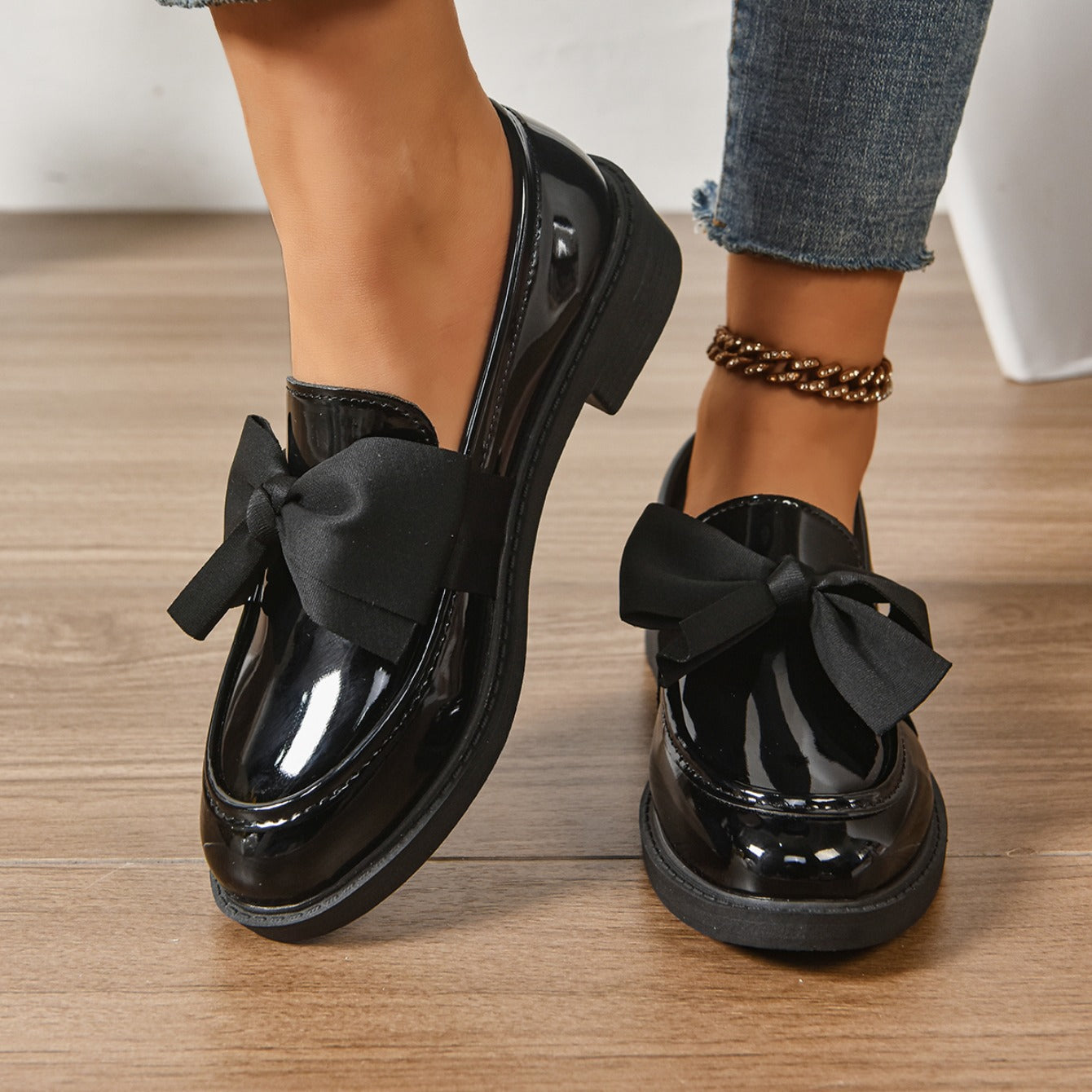 Mocassini in Pelle Slip-On – Scarpe Eleganti con Fiocco e Suola Platform
