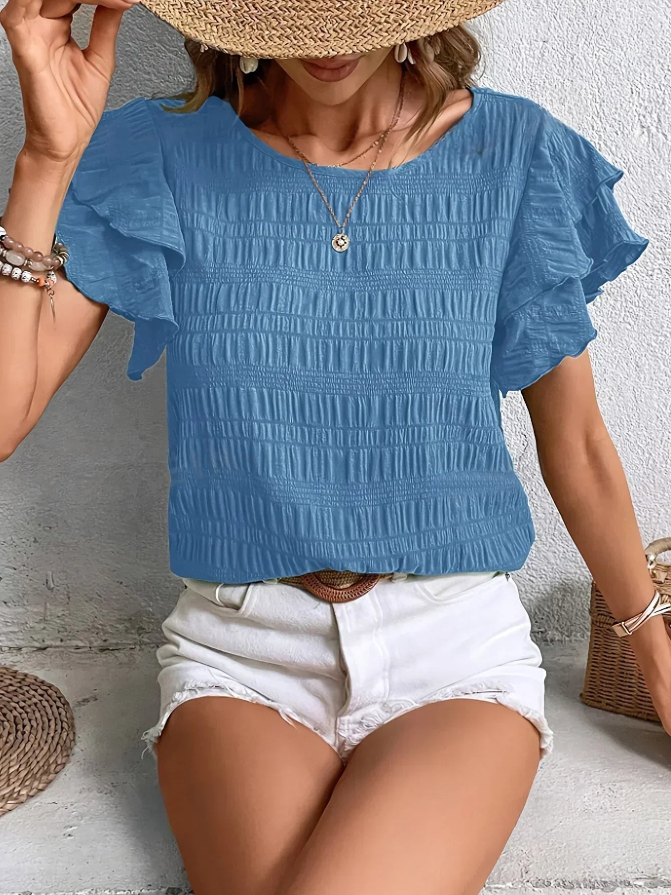 Blusa leggera da donna con volant – Top traspirante ed elegante