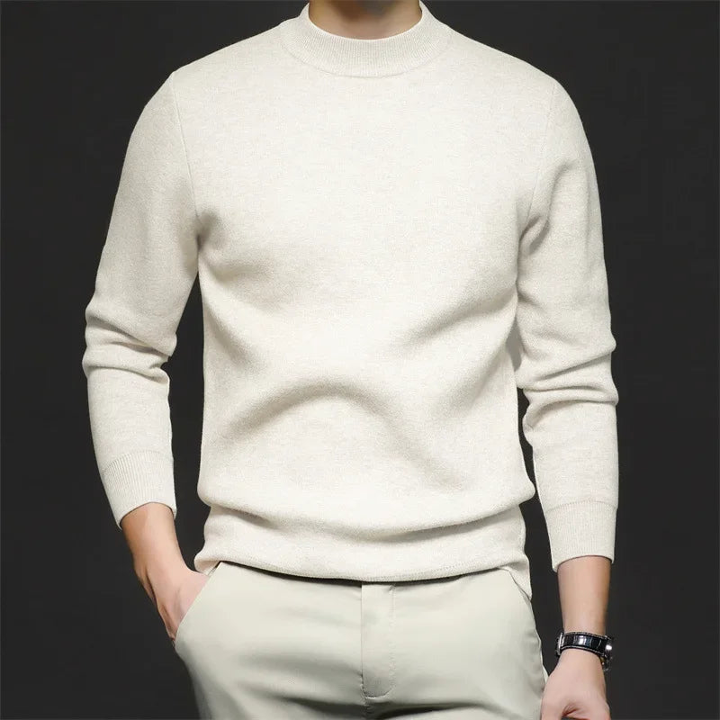 Maglione da uomo in lana semplice con collo a vita media