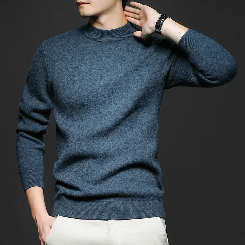 Maglione da uomo in lana semplice con collo a vita media