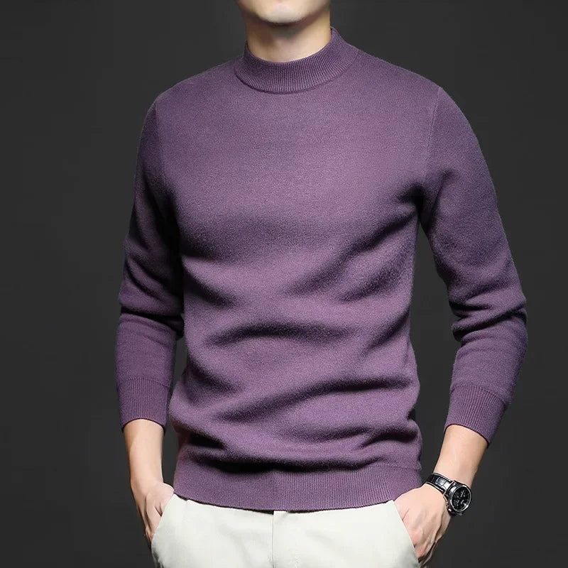 Maglione da uomo in lana semplice con collo a vita media
