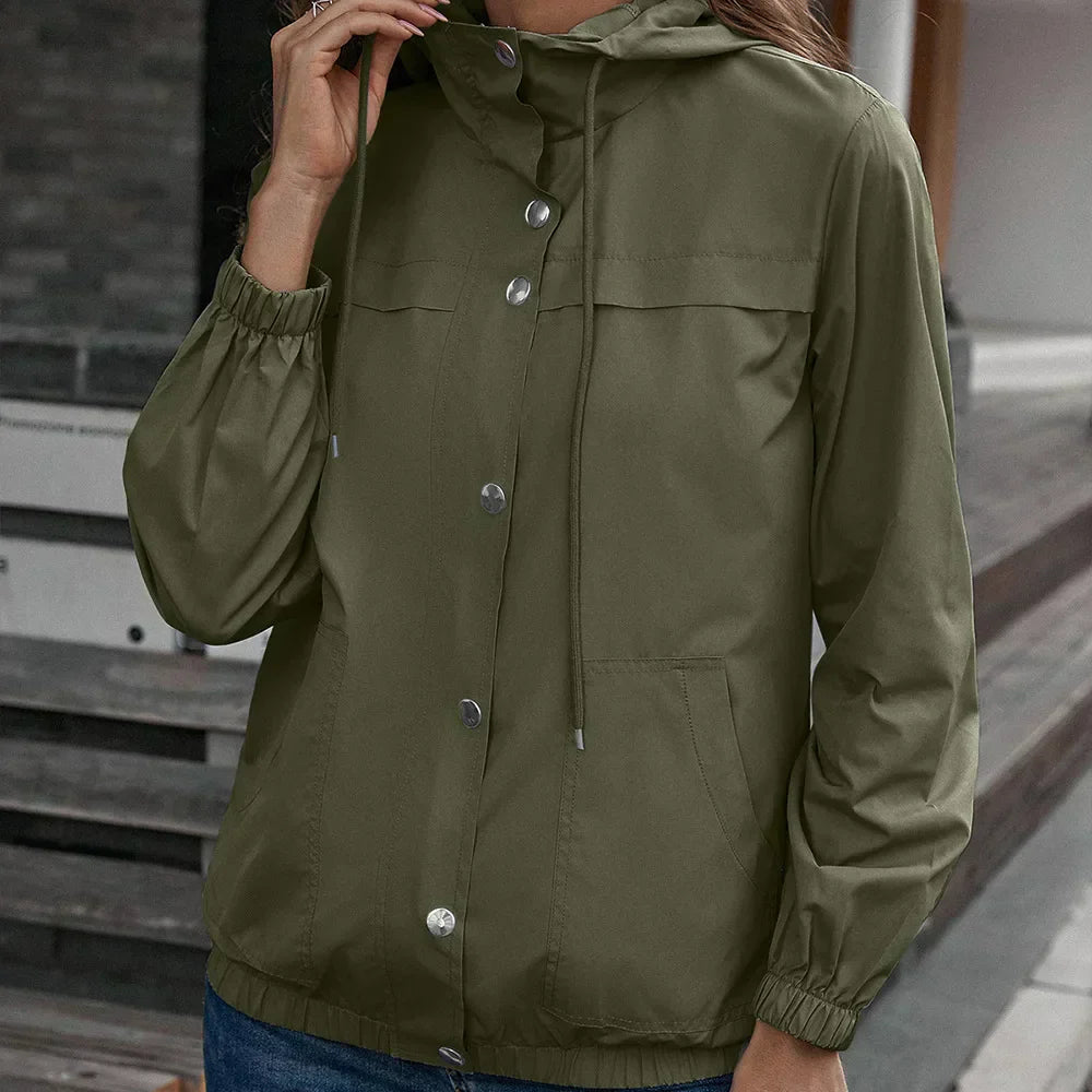 Cappotto casual da donna con cappuccio e bottoni