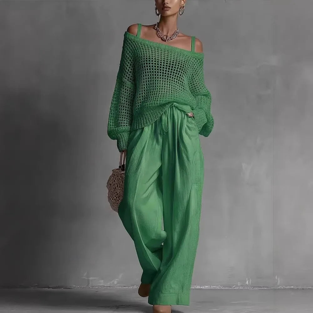 Conjunto completo para mujer de dos piezas: estilo elegante, moderno y fluido.