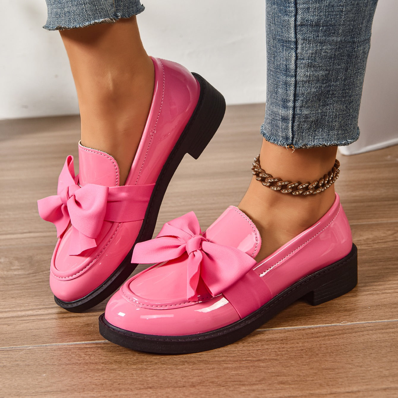 Mocassini in Pelle Slip-On – Scarpe Eleganti con Fiocco e Suola Platform