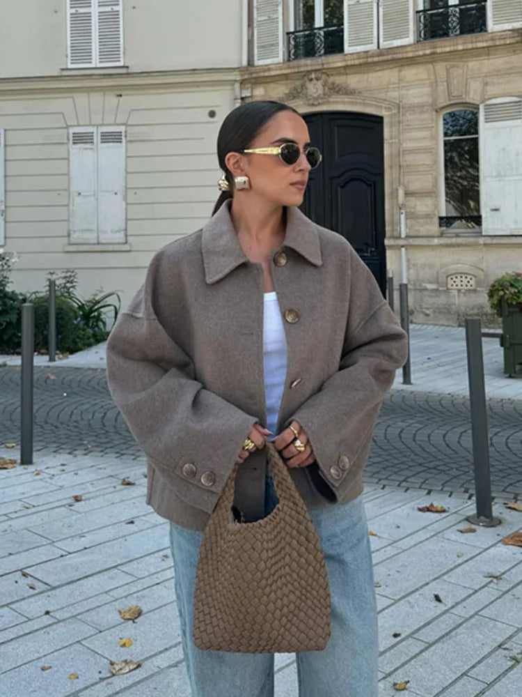 Elegante cappotto in misto lana da donna – Giacca classica con bottoni per autunno e inverno