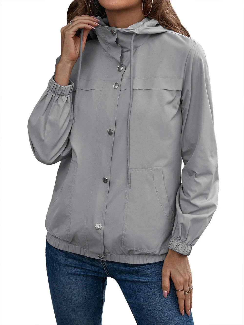 Cappotto casual da donna con cappuccio e bottoni