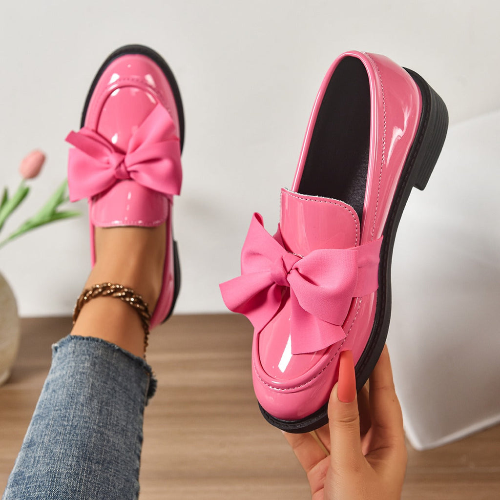 Mocassini in Pelle Slip-On – Scarpe Eleganti con Fiocco e Suola Platform