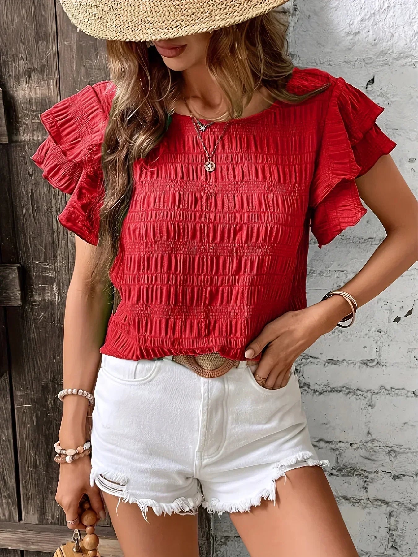 Blusa leggera da donna con volant – Top traspirante ed elegante