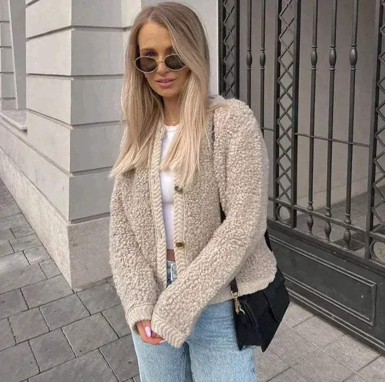 Comoda giacca Teddy da donna - consistenza morbida, vestibilità comoda per autunno e inverno