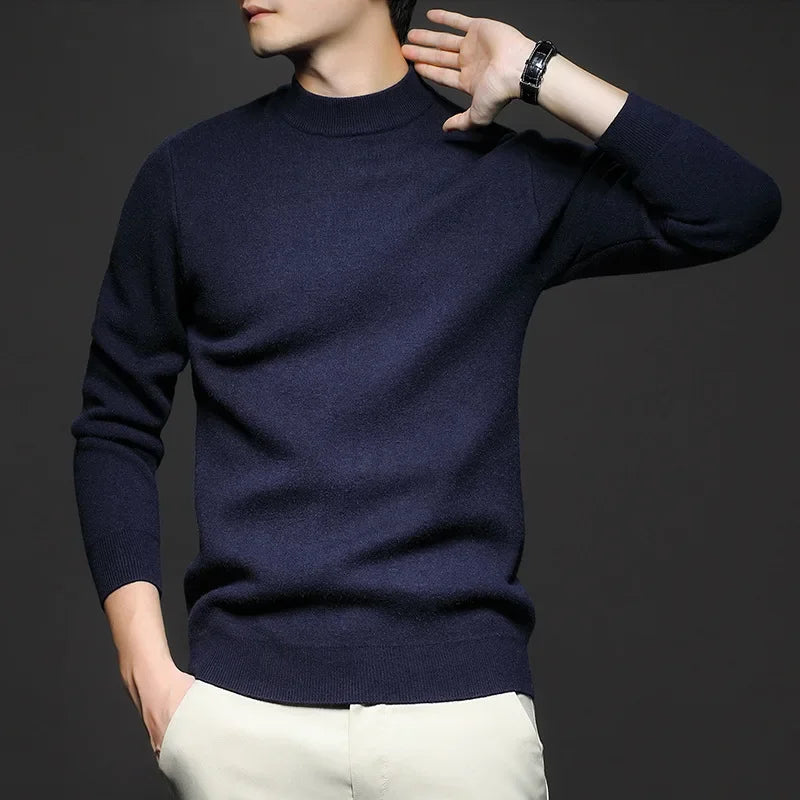 Maglione da uomo in lana semplice con collo a vita media
