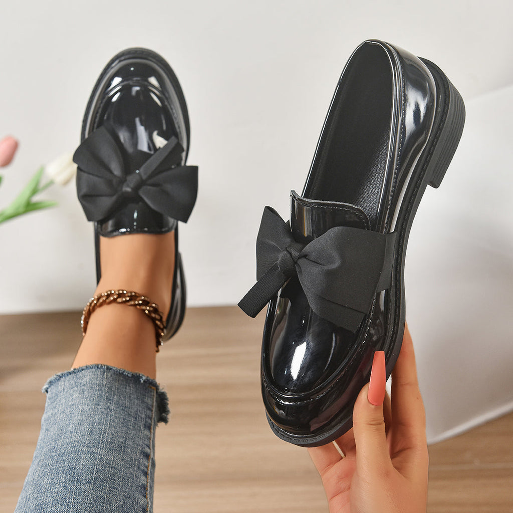 Mocassini in Pelle Slip-On – Scarpe Eleganti con Fiocco e Suola Platform
