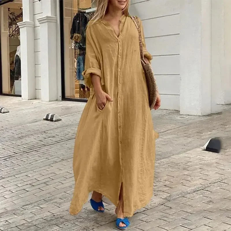 Abito chemisier lungo Alara blu navy oversize in lino