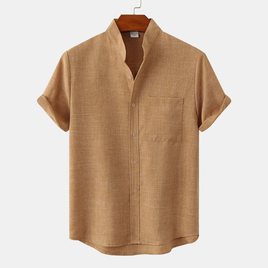 Camicia estiva da uomo in misto lino – leggera a maniche corte con bottoni
