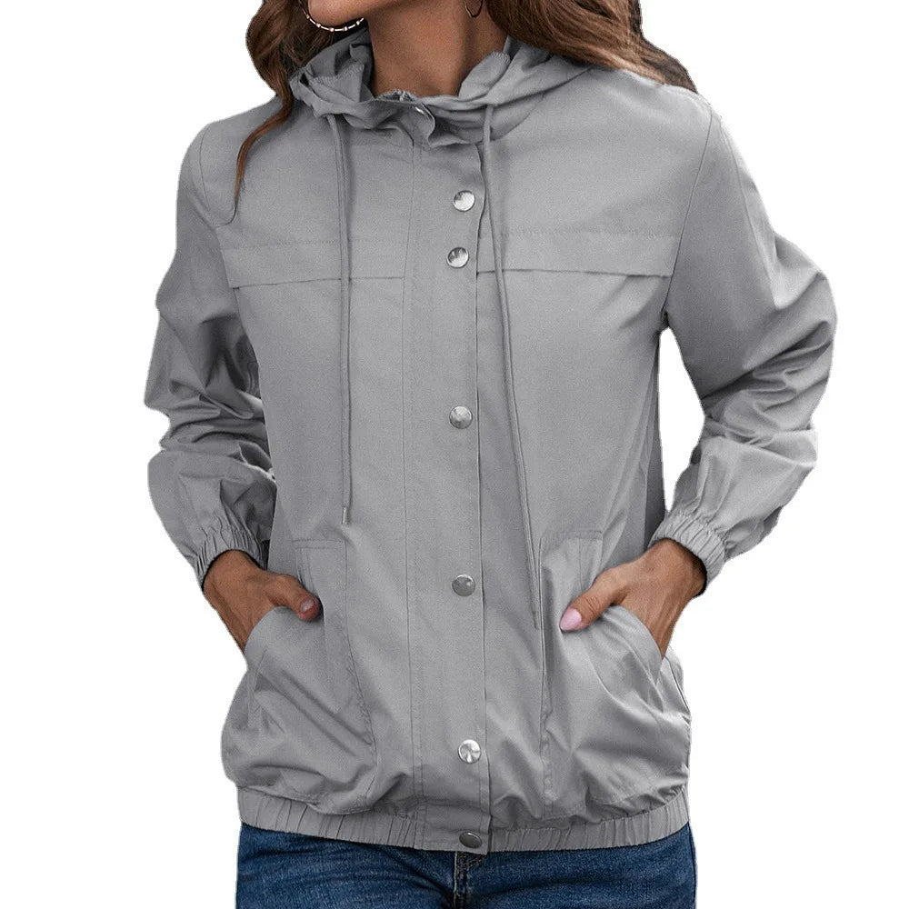Cappotto casual da donna con cappuccio e bottoni