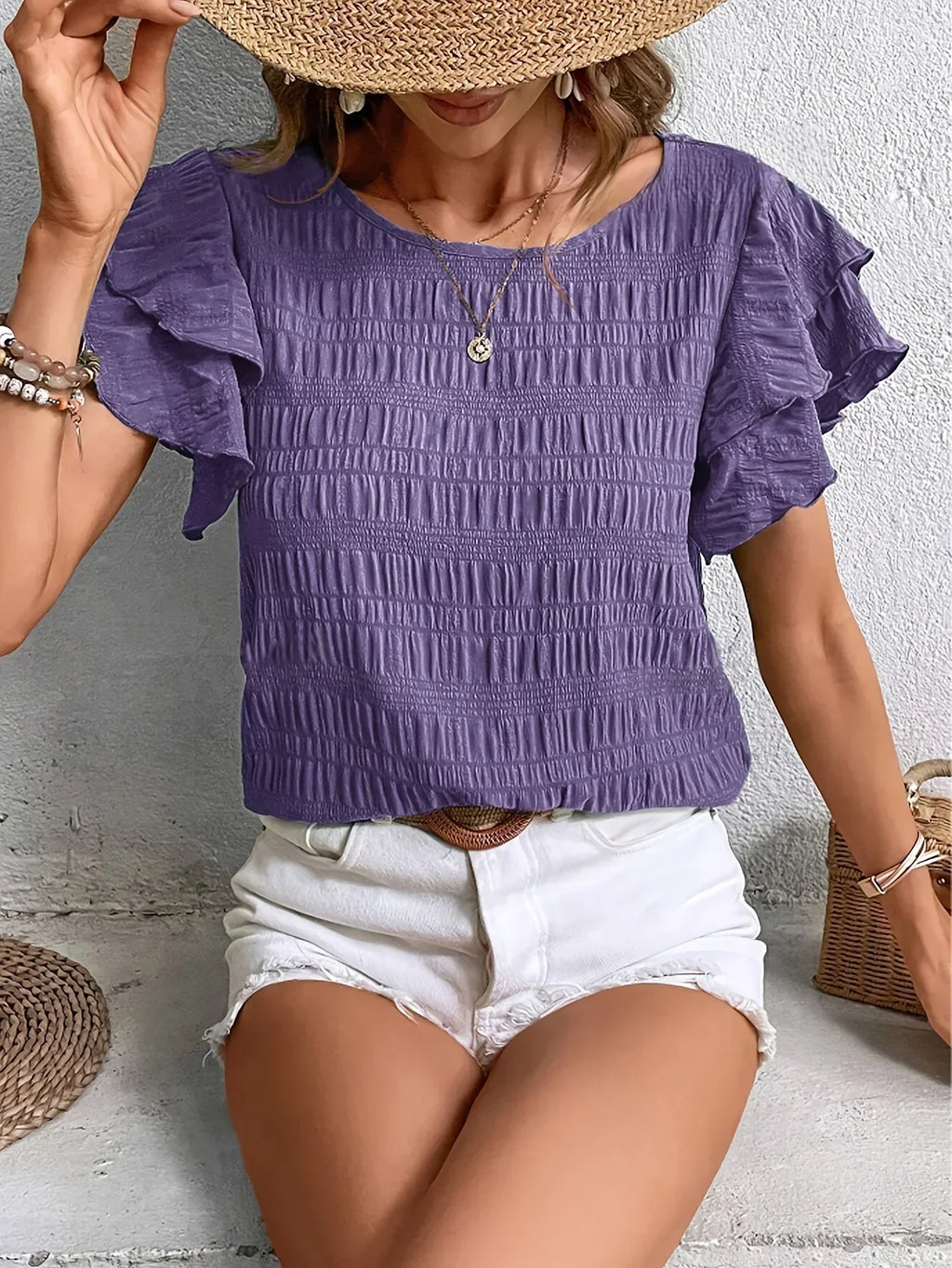 Blusa leggera da donna con volant – Top traspirante ed elegante