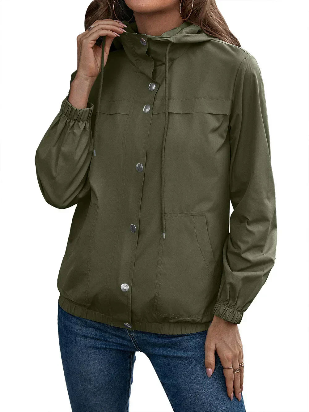 Cappotto casual da donna con cappuccio e bottoni