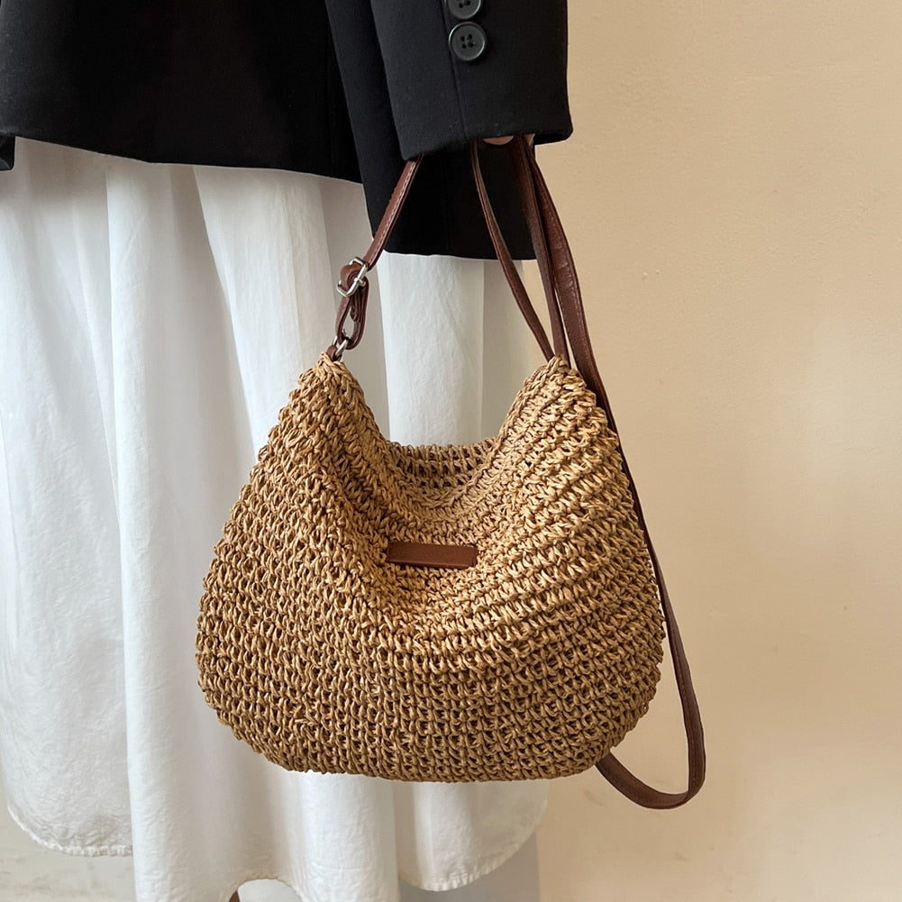 Handmade Summer Straw Shoulder Bag for Women – Casual Woven Beach Satchel