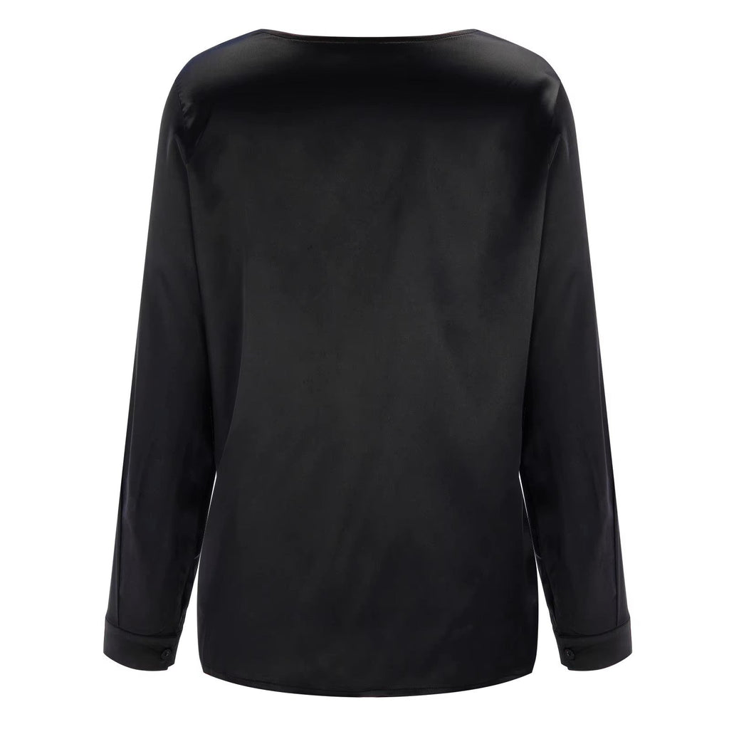 Camicetta satinata da donna con scollatura profonda – Blusa elegante fluida