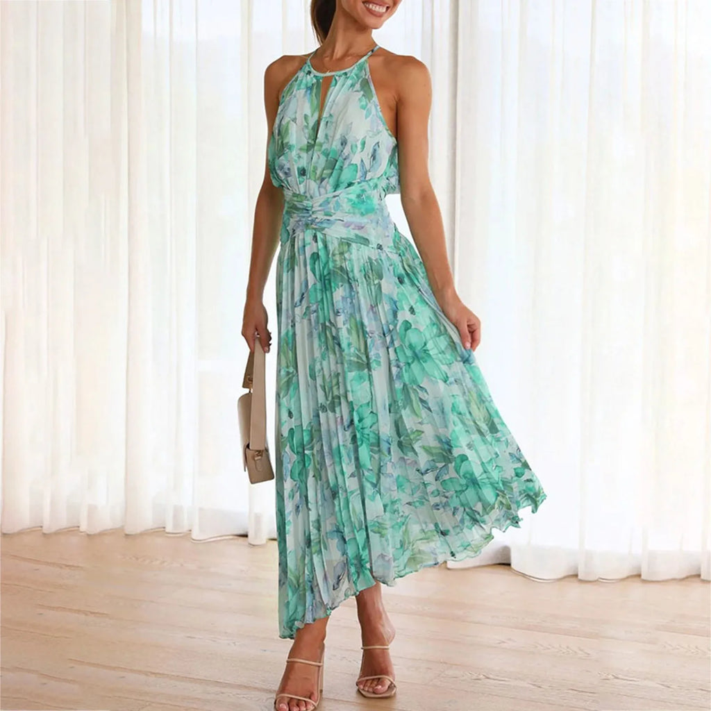 Abito maxi floreale da donna con collo halter - Boho ed elegante