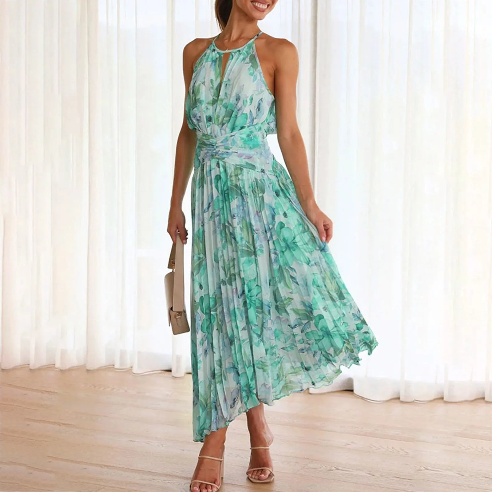 Abito maxi floreale da donna con collo halter - Boho ed elegante