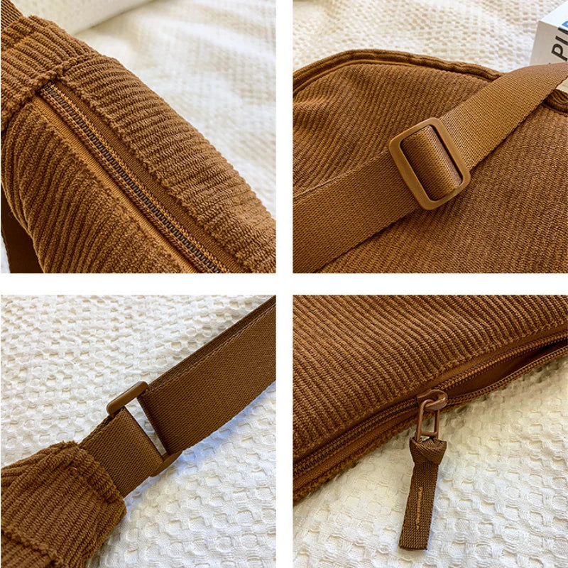 Borsa a Tracolla Donna Vintage in Velluto a Coste – Tracolla Regolabile Borsa Leggera e Casual per Uso Quotidiano