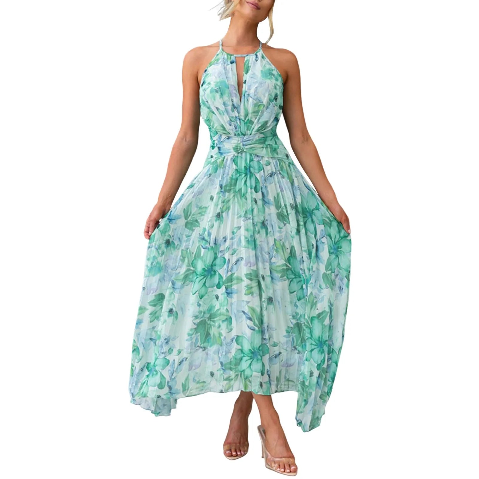 Abito maxi floreale da donna con collo halter - Boho ed elegante