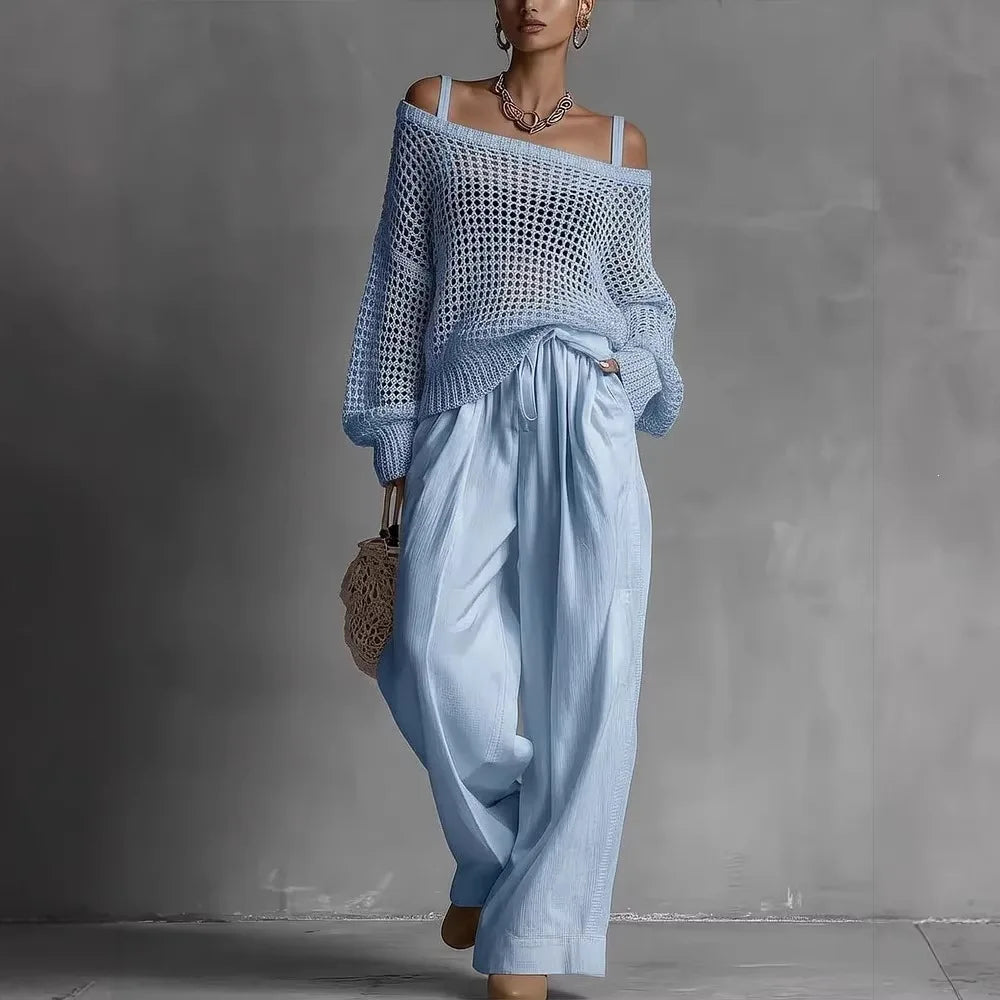 Conjunto completo para mujer de dos piezas: estilo elegante, moderno y fluido.