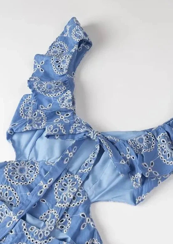 Abito maxi ricamato da donna con schiena scoperta – Elegante ed estivo