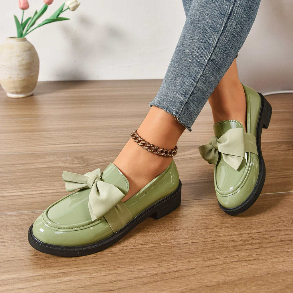 Mocassini in Pelle Slip-On – Scarpe Eleganti con Fiocco e Suola Platform