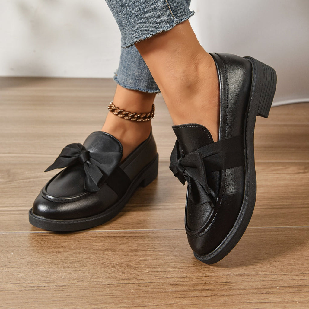 Mocassini in Pelle Slip-On – Scarpe Eleganti con Fiocco e Suola Platform
