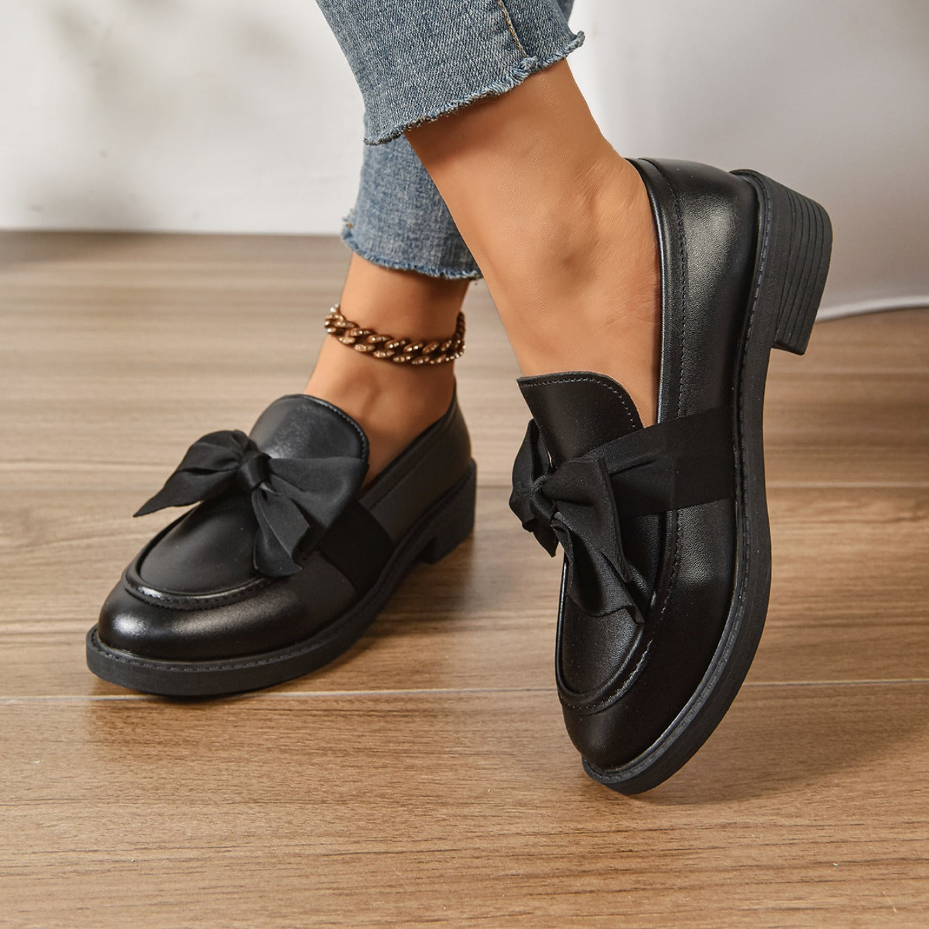 Mocassini in Pelle Slip-On – Scarpe Eleganti con Fiocco e Suola Platform