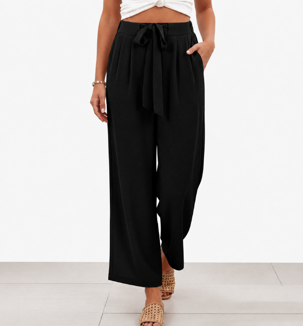 Elegant high-waisted tailored women's pants with belt