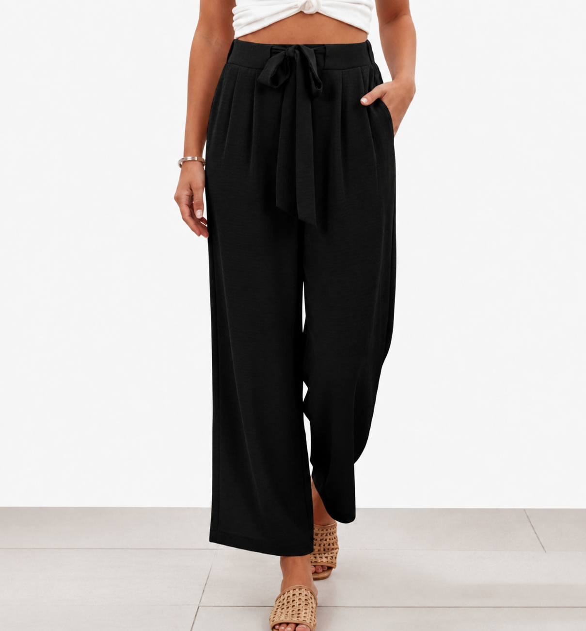 Pantalones sastre elegantes de talle alto con cinturón para mujer