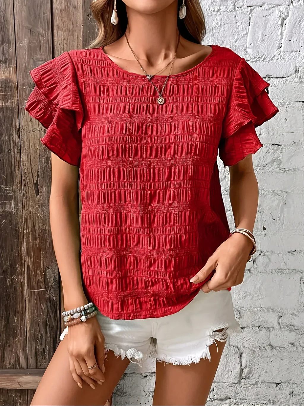 Blusa leggera da donna con volant – Top traspirante ed elegante