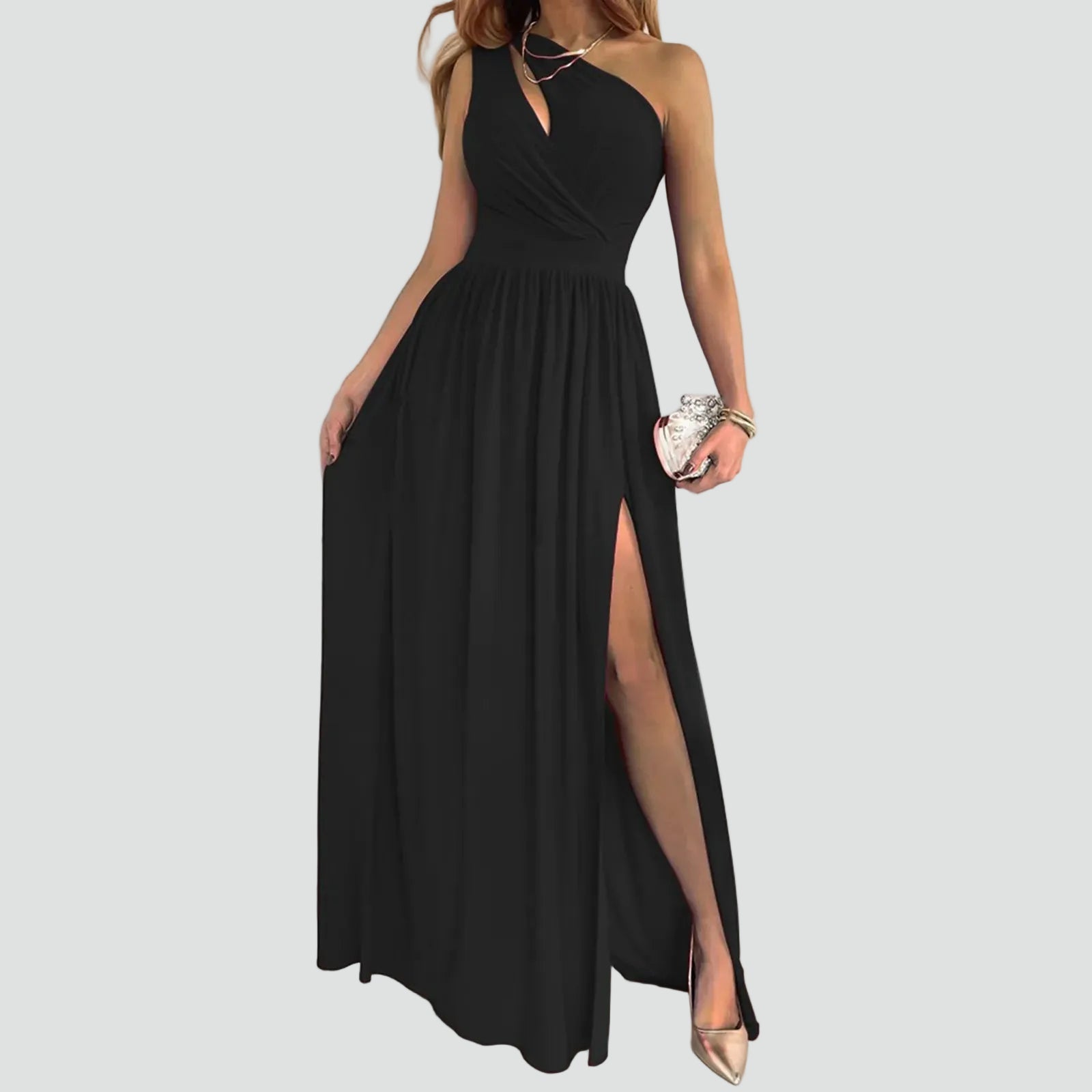 Abito da sera maxi asimmetrico da donna con spacco - Elegante e glamour