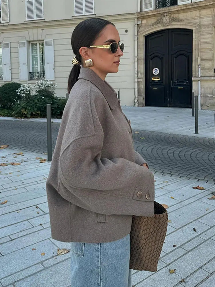 Elegante cappotto in misto lana da donna – Giacca classica con bottoni per autunno e inverno