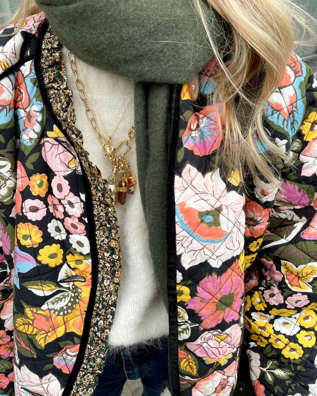 Giacca trapuntata reversibile da donna con stampa floreale colorata - Stile bohémien spesso e foderato