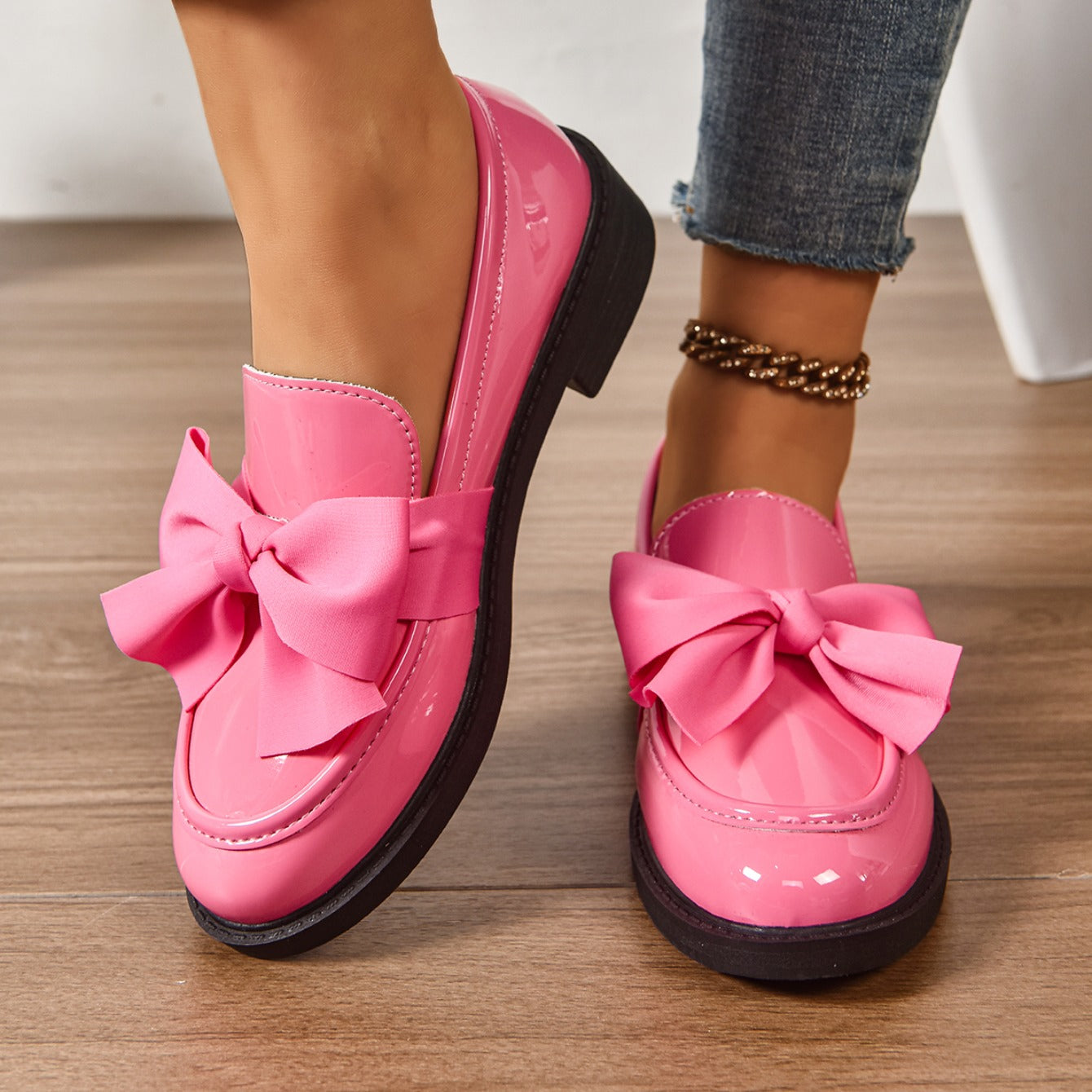 Mocassini in Pelle Slip-On – Scarpe Eleganti con Fiocco e Suola Platform
