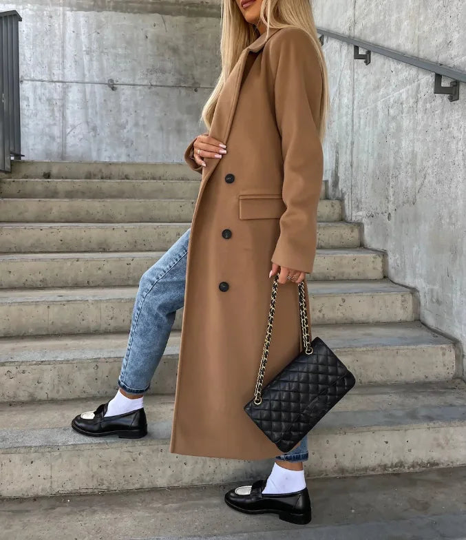 Elegante cappotto doppiopetto da donna – Giacca invernale con cintura