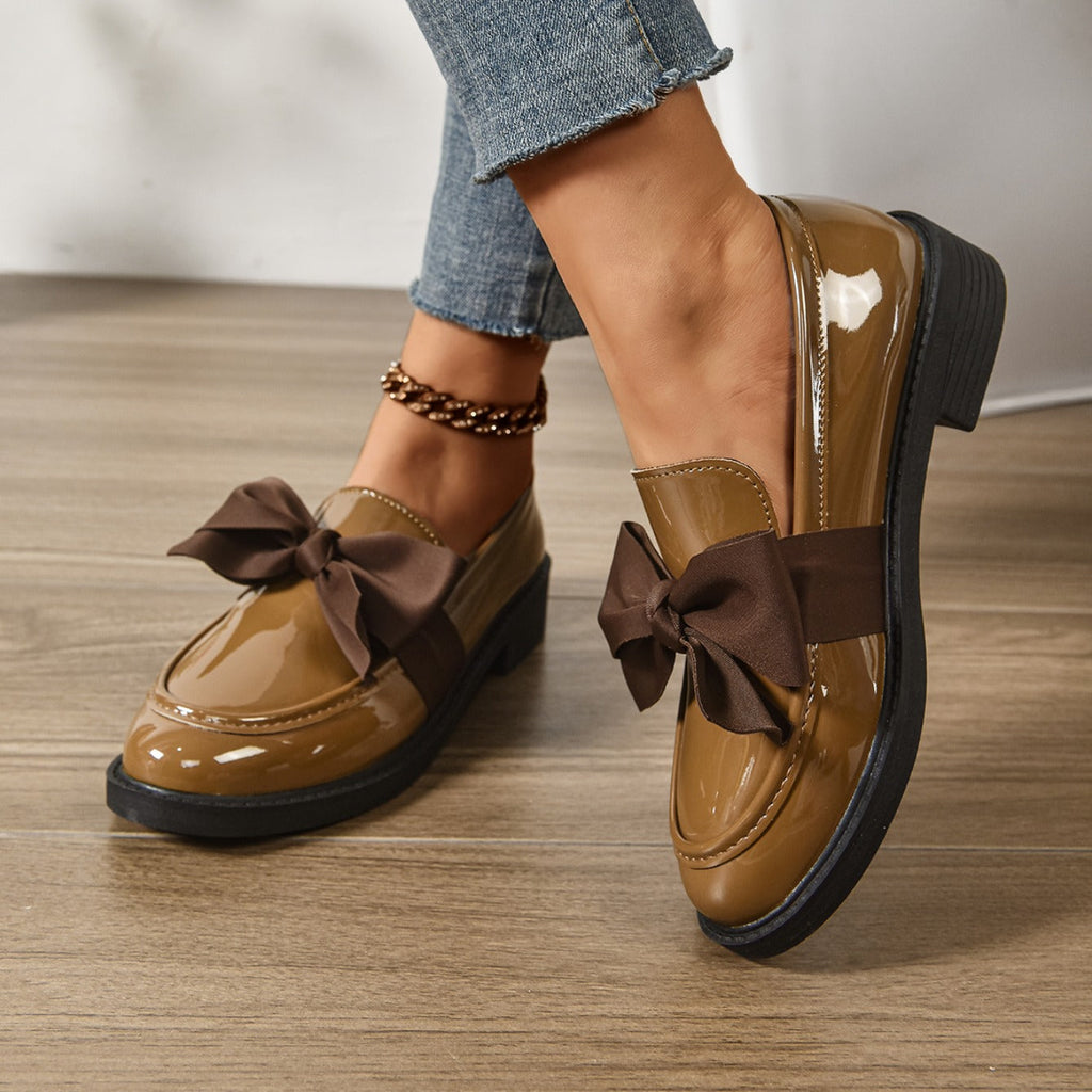Mocassini in Pelle Slip-On – Scarpe Eleganti con Fiocco e Suola Platform