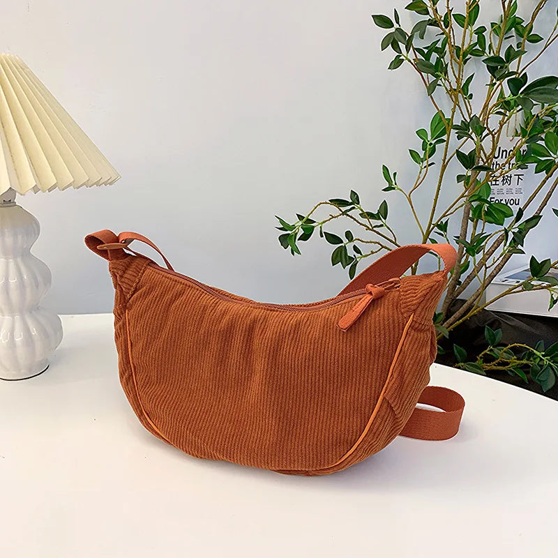 Borsa a Tracolla Donna Vintage in Velluto a Coste – Tracolla Regolabile Borsa Leggera e Casual per Uso Quotidiano