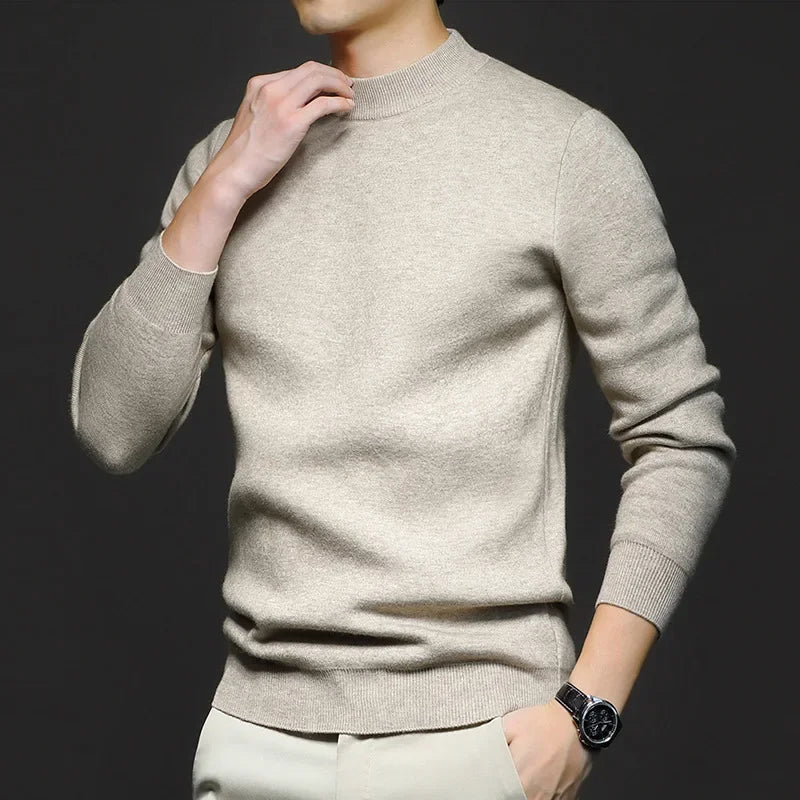 Maglione da uomo in lana semplice con collo a vita media