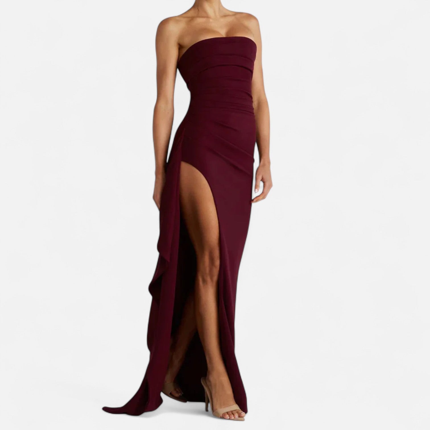 Abito da sera da donna senza spalline con spacco alto – Stile glamour contemporaneo e audace