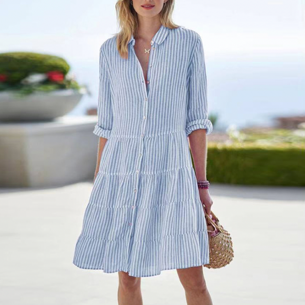 Abito midi a righe da donna – Abito casual estivo con bottoni