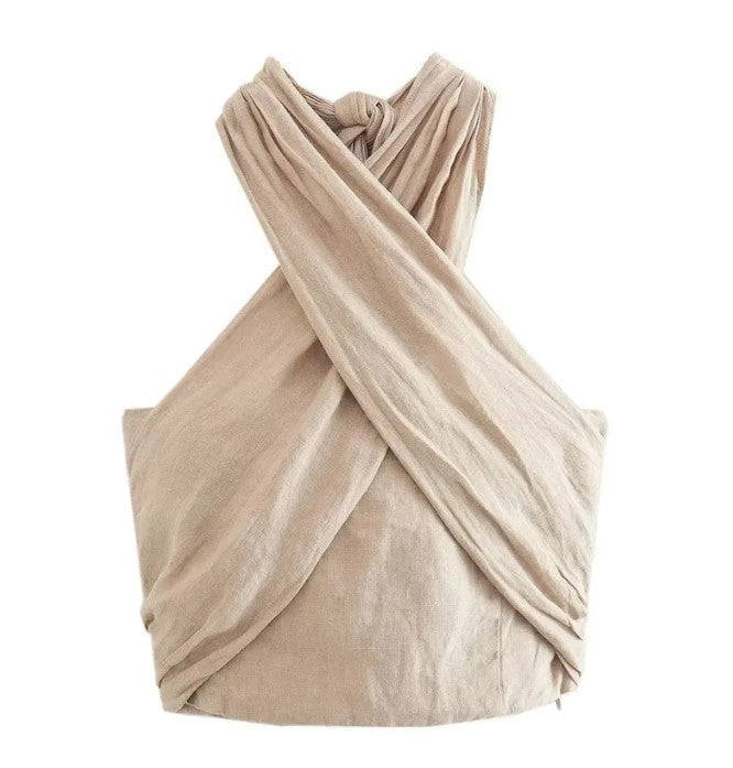 Top allacciato al collo in lino da donna – Leggero e raffinato