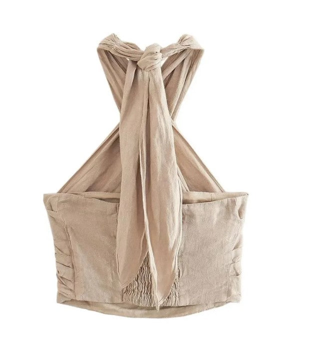 Top allacciato al collo in lino da donna – Leggero e raffinato
