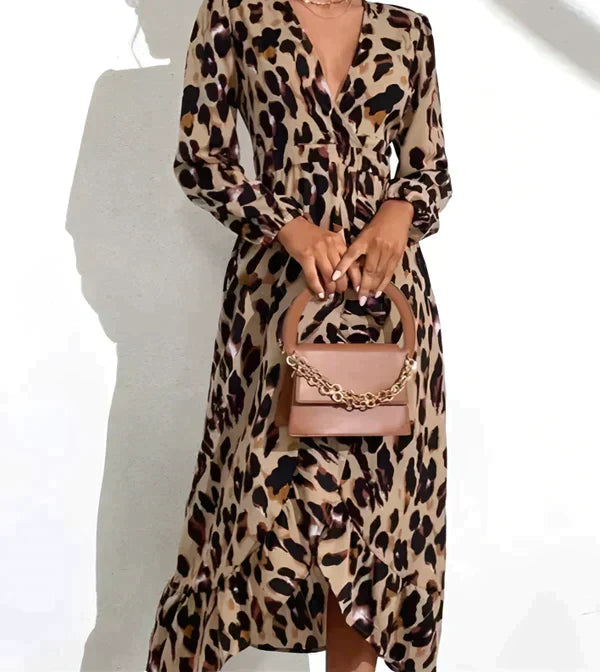 Abito da donna con stampa leopardata – Scollo a V, stile estivo casual e sexy