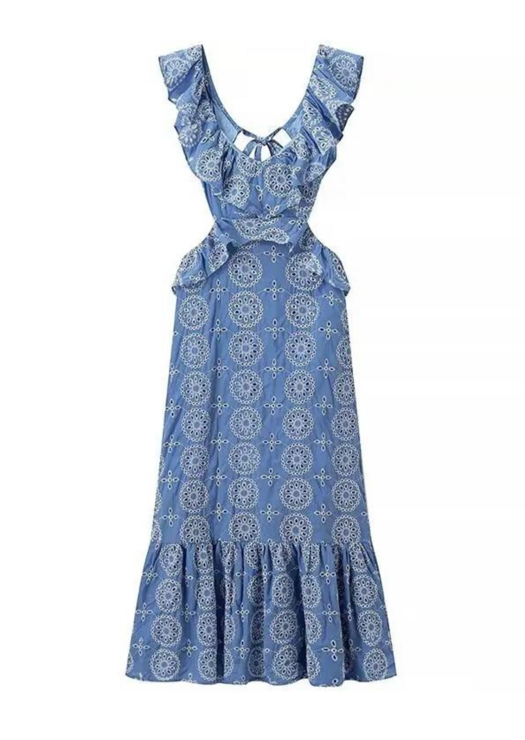 Abito maxi ricamato da donna con schiena scoperta – Elegante ed estivo
