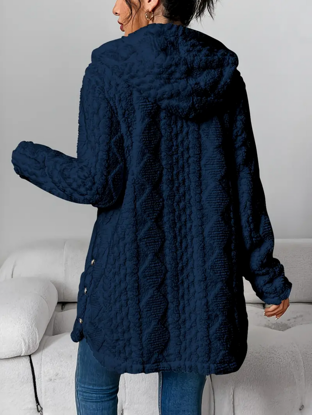 Cardigan con cappuccio in maglia a trecce da donna – Maniche lunghe morbide e comode